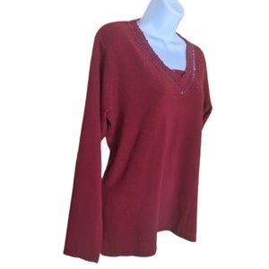 ---  VINTAGE Red Beaded Sweater Fits XL